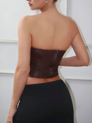 Buckle Detail Bandana Hem PU Leather Tube Top 2