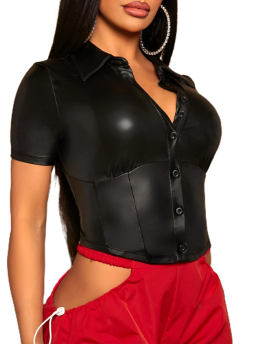 Button Front PU Leather Shirt 1
