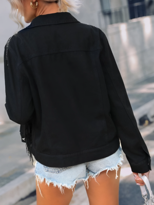 Studded Detail Fringe Trim Denim Coat 2